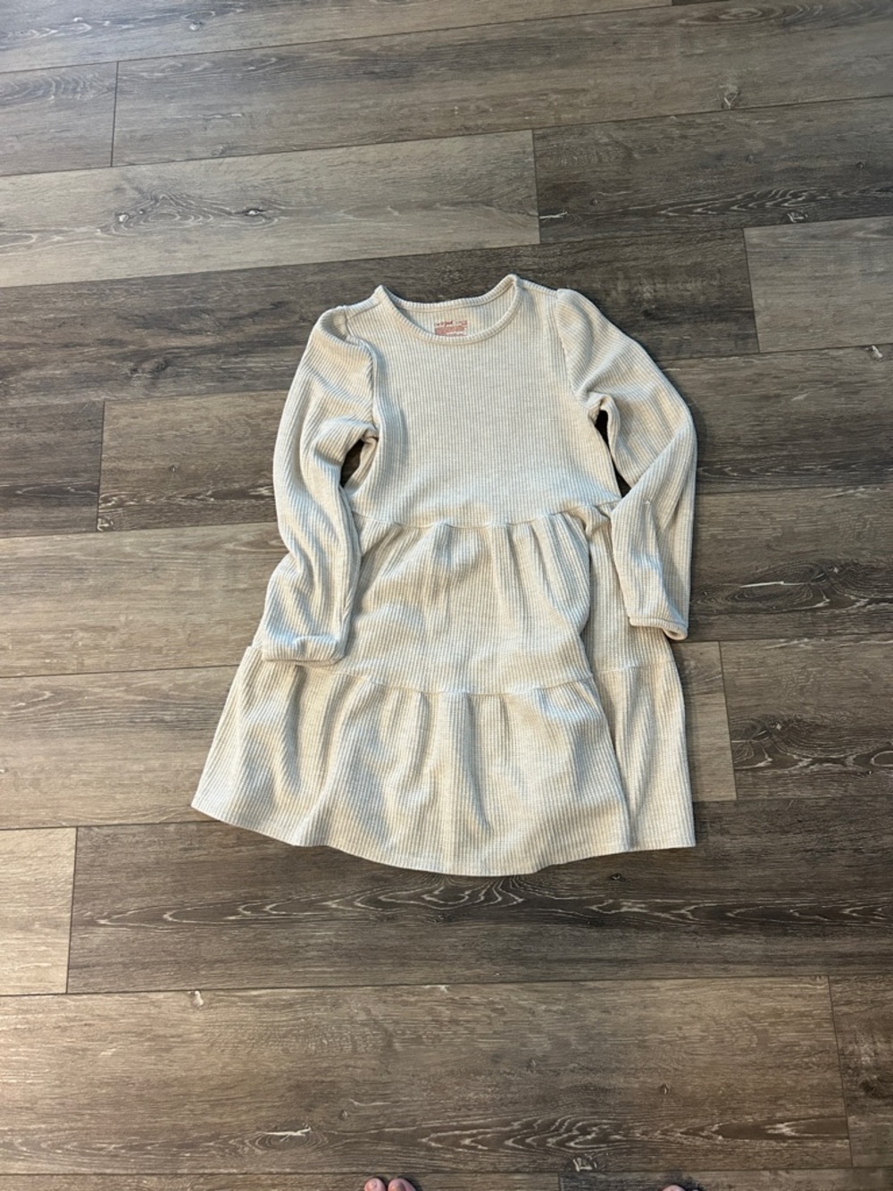 Cat & Jack Cream Ribbed Long-Sleeve Tiered Dress